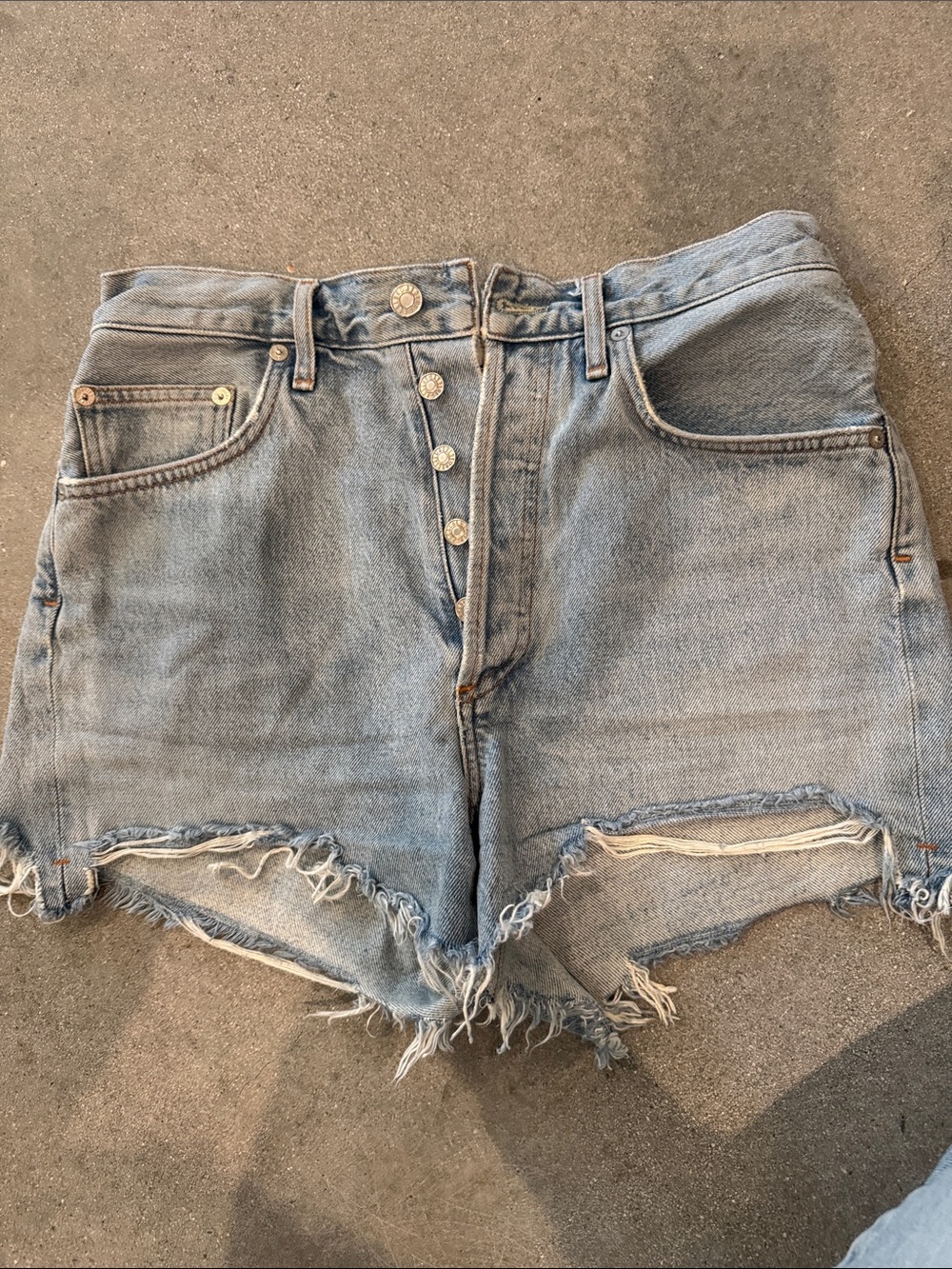 Agolde Light Blue High-Rise Distressed Denim Shorts